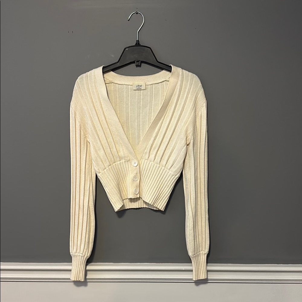 ARITZIA WILFRED Cream Ribbed Cardigan Sweater